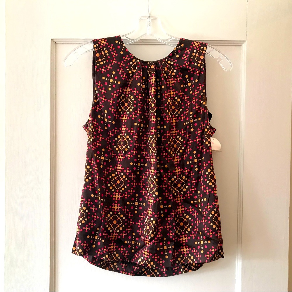 Tory Burch | Brown Sleeveless Silk Blouse with Vibrant Medallion Print 6